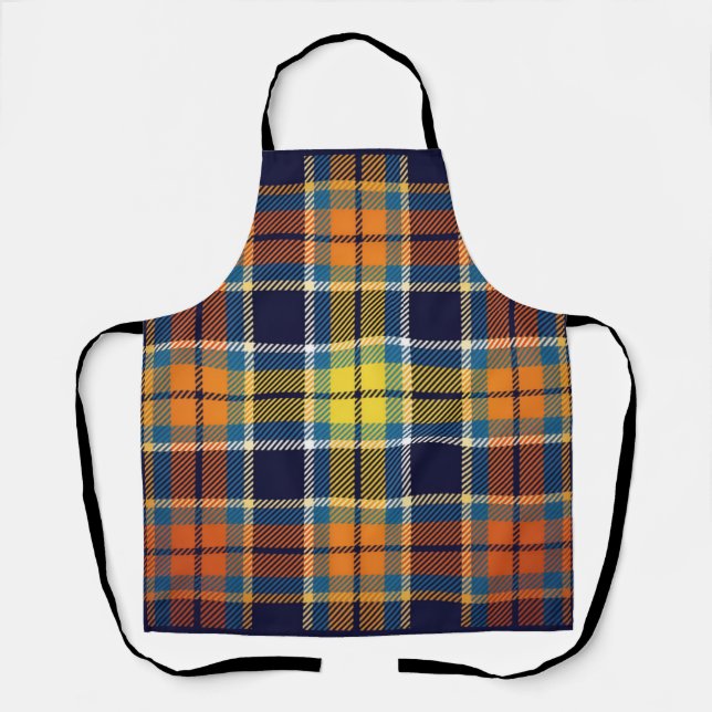 Navy Blue Orange Kariert Schürze (Vorderseite)