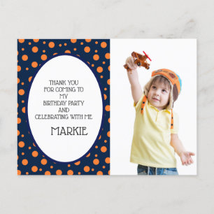 Navy Blue Orange Polka Dot Birthday Vielen Dank Postkarte