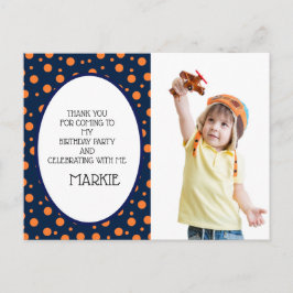 Navy Blue Orange Polka Dot Birthday Vielen Dank Postkarte