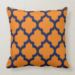 Navy Blue & Orange Quatrefolie Ikat Muster Kissen