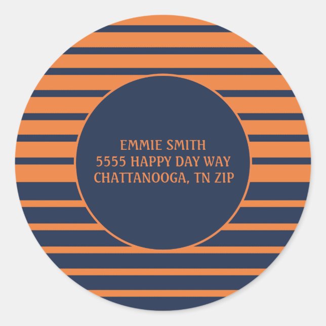 Navy Blue Orange Strip Rücksendeadresse Sticker (Vorderseite)