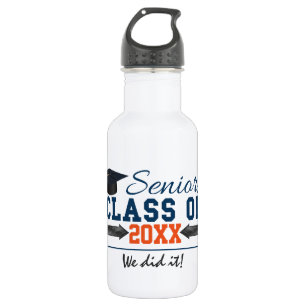 Navy Blue Orange Typografy Abschluss Flasche Trinkflasche