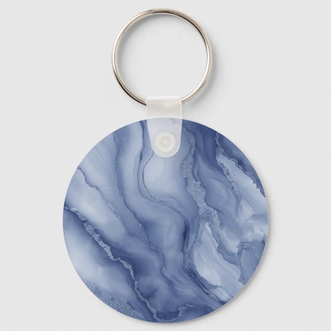 Navy- Blue Organic Marble-Like Texture Schlüsselanhänger (Vorderseite)