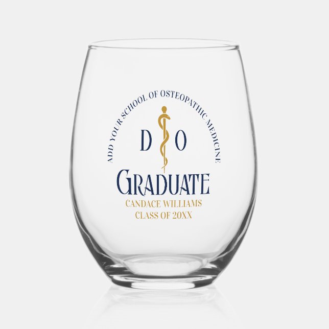 Navy Blue Osteopathic Medical School Abschluss Weinglas Ohne Stiel (Vorderseite)