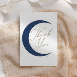 Navy Blue Over Moon Boy Baby Shower Dankeskarte