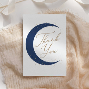 Navy Blue Over Moon Boy Baby Shower Dankeskarte