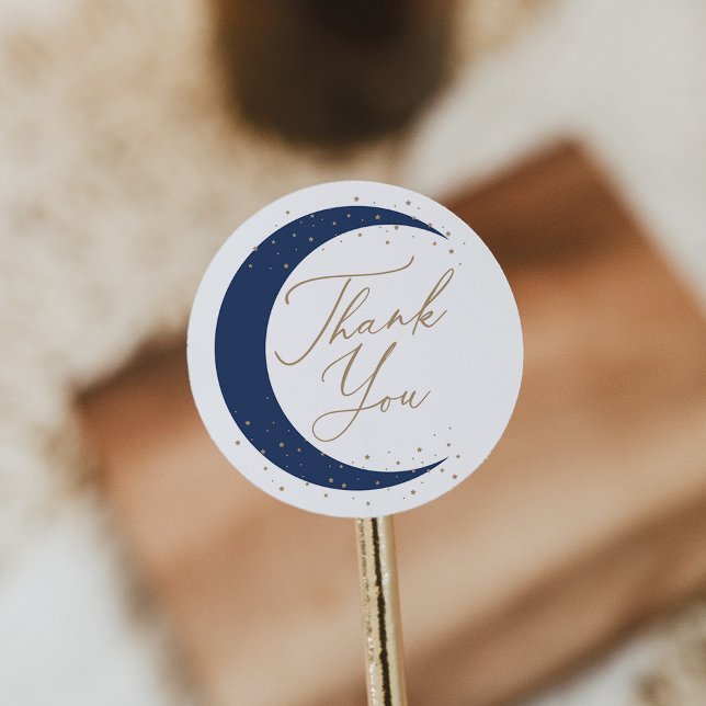 Navy Blue Over Moon Boy Baby Shower Runder Aufkleber (Von Creator hochgeladen)