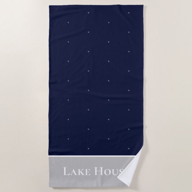 Navy Blue Paddle Monogram Lake House Nautic Strandtuch (Vorderseite)