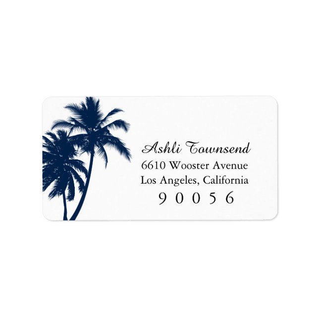 Navy Blue Palm Trees Destionierung Hochzeits-Brief Adressaufkleber (Vorne)