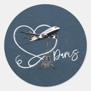 Navy Blue Paris Passport Runder Aufkleber