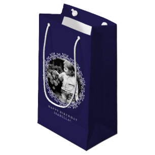 Navy Blue Personalisiert Extravagant Wirbel Foto F Kleine Geschenktüte