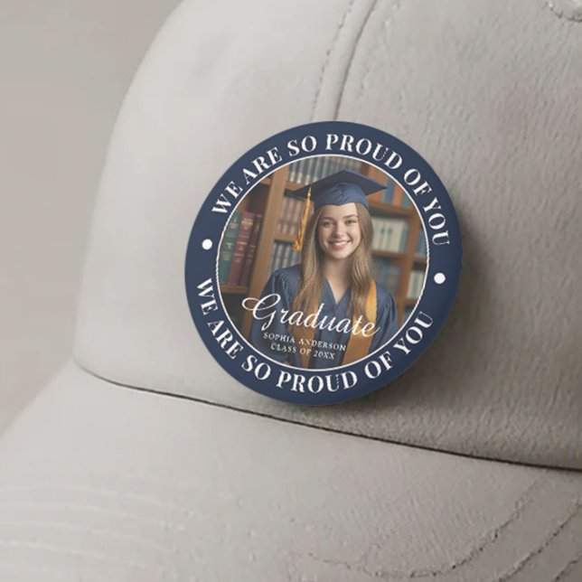 Navy Blue Personalisiert Graduate Foto Abschluss Button (Von Creator hochgeladen)