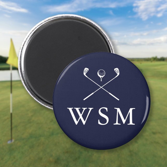 Navy Blue Personalisiert Monogram Golf Clubs Magnet (Navy Blue Personalized Monogram Golf Clubs Magnet)
