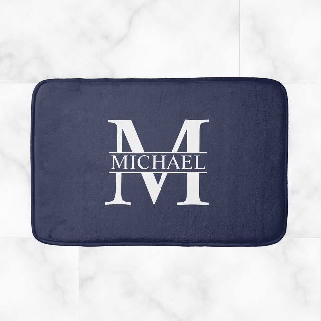 Navy Blue Personalisiert Monogram und Name Badematte (Von Creator hochgeladen)