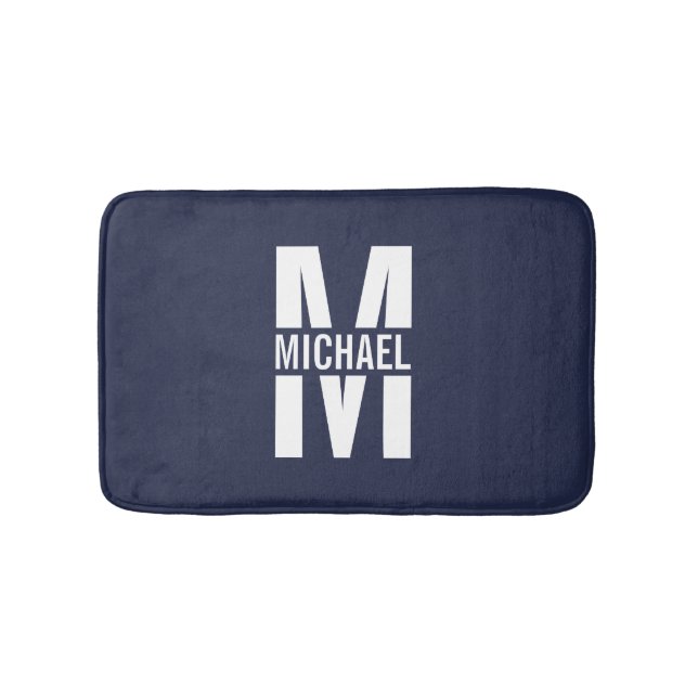 Navy Blue Personalisiert Monogram und Name Badematte (Vorderseite)
