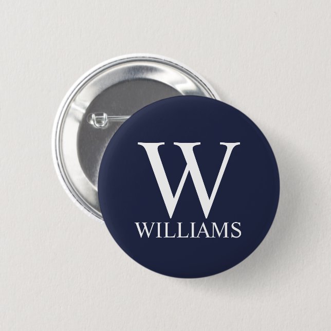 Navy Blue Personalisiert Monogram und Name Button (Vorne & Hinten)