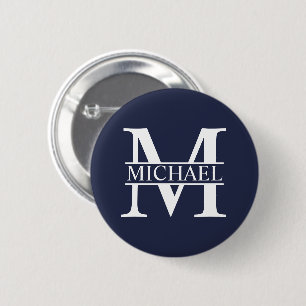 Navy Blue Personalisiert Monogram und Name Button
