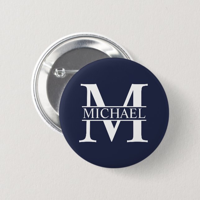Navy Blue Personalisiert Monogram und Name Button (Vorne & Hinten)