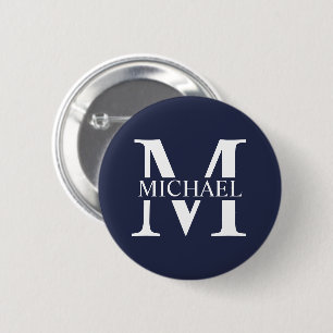Navy Blue Personalisiert Monogram und Name Button
