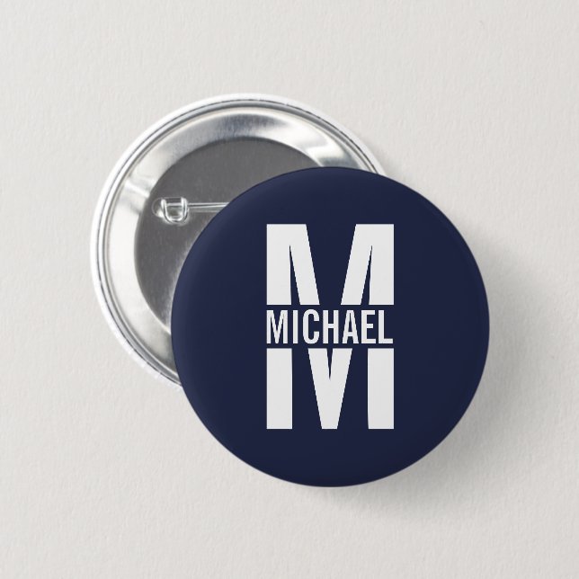 Navy Blue Personalisiert Monogram und Name Button (Vorne & Hinten)