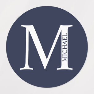 Navy Blue Personalisiert Monogram und Name Etiketten