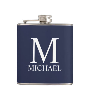 Navy Blue Personalisiert Monogram und Name Flachmann