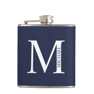 Navy Blue Personalisiert Monogram und Name Flachmann