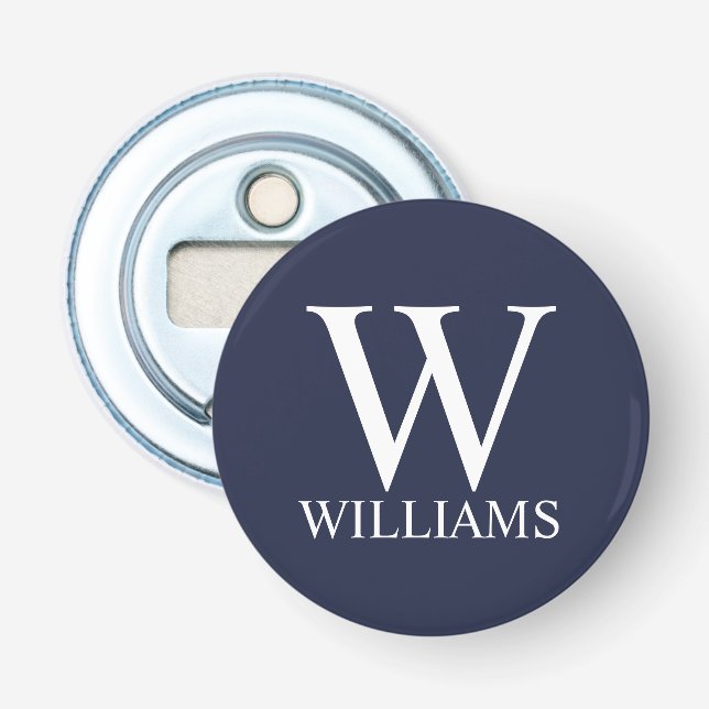 Navy Blue Personalisiert Monogram und Name Flaschenöffner (Vorderseite)