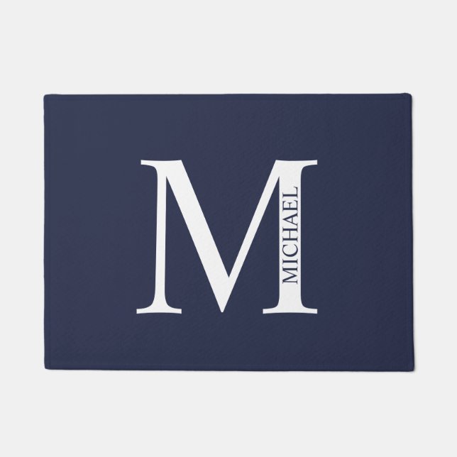 Navy Blue Personalisiert Monogram und Name Fußmatte (Vorderseite)