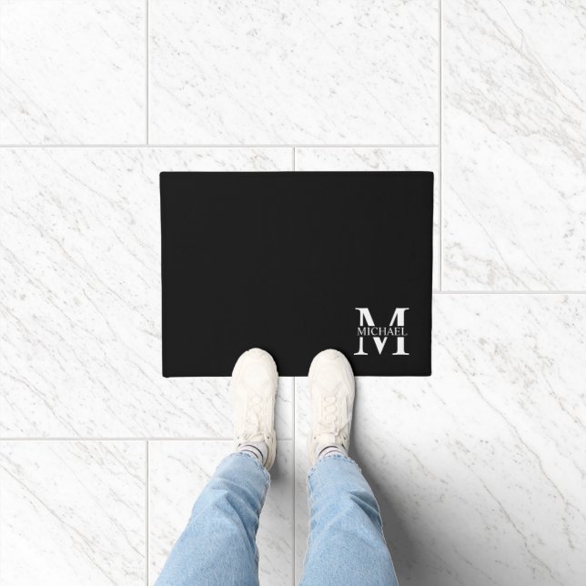 Navy Blue Personalisiert Monogram und Name Fußmatte (Indoor)