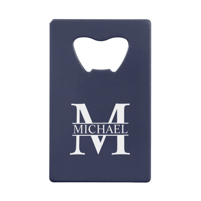 Navy Blue Personalisiert Monogram und Name Geldbeutel Flaschenöffner (Vorderseite)