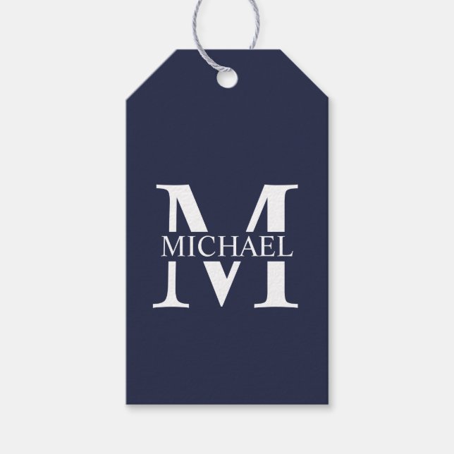 Navy Blue Personalisiert Monogram und Name Geschenkanhänger (Vorderseite)