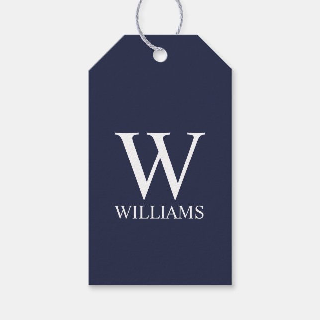 Navy Blue Personalisiert Monogram und Name Geschenkanhänger (Vorderseite)