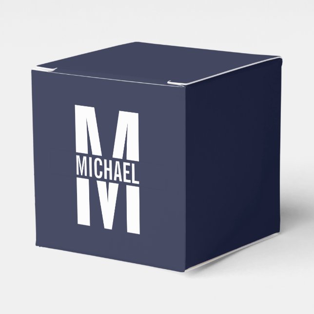 Navy Blue Personalisiert Monogram und Name Geschenkschachtel (Vorderseite)