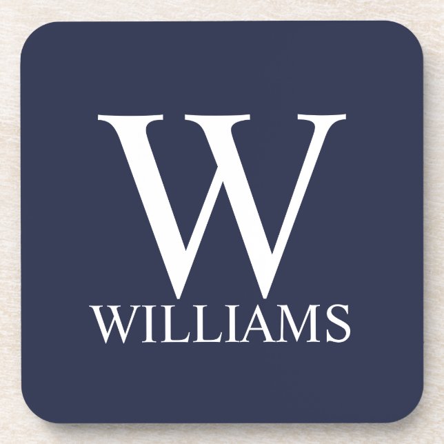 Navy Blue Personalisiert Monogram und Name Getränkeuntersetzer (Vorderseite)