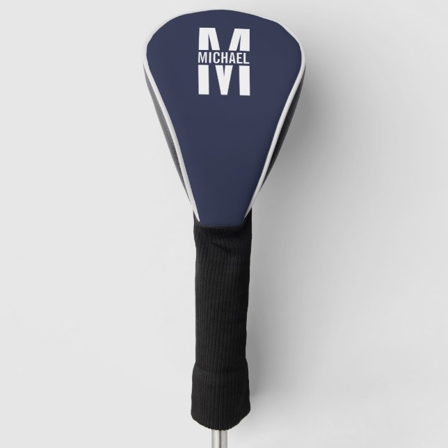 Navy Blue Personalisiert Monogram und Name Golf Headcover (Vorderseite)
