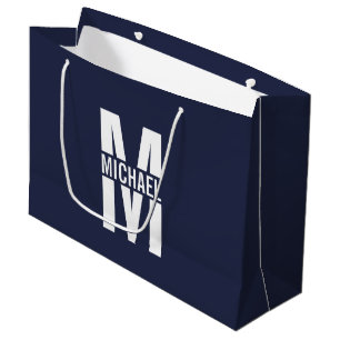 Navy Blue Personalisiert Monogram und Name Große Geschenktüte