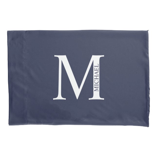 Navy Blue Personalisiert Monogram und Name Kissenbezug (Vorderseite)