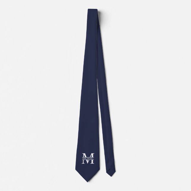 Navy Blue Personalisiert Monogram und Name Krawatte (Vorderseite)