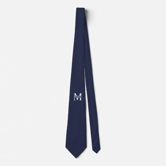 Navy Blue Personalisiert Monogram und Name Krawatte (Vorderseite)