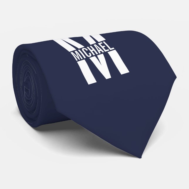 Navy Blue Personalisiert Monogram und Name Krawatte (Gerollt)