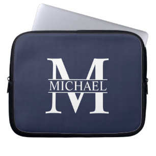 Navy Blue Personalisiert Monogram und Name Laptopschutzhülle