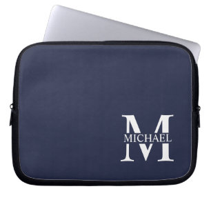 Navy Blue Personalisiert Monogram und Name Laptopschutzhülle