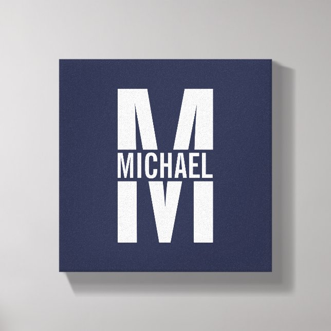 Navy Blue Personalisiert Monogram und Name Leinwanddruck (Vorderseite)