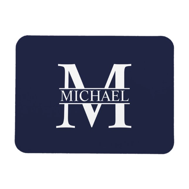 Navy Blue Personalisiert Monogram und Name Magnet (Horizontal)