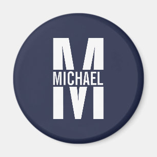 Navy Blue Personalisiert Monogram und Name Magnet