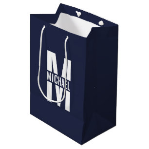 Navy Blue Personalisiert Monogram und Name Mittlere Geschenktüte