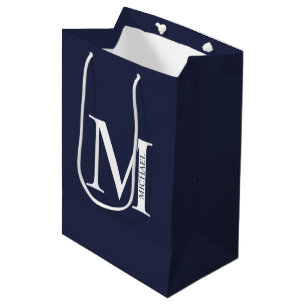 Navy Blue Personalisiert Monogram und Name Mittlere Geschenktüte