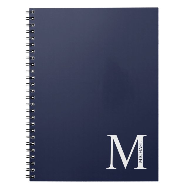 Navy Blue Personalisiert Monogram und Name Notizblock (Vorderseite)