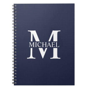 Navy Blue Personalisiert Monogram und Name Notizblock